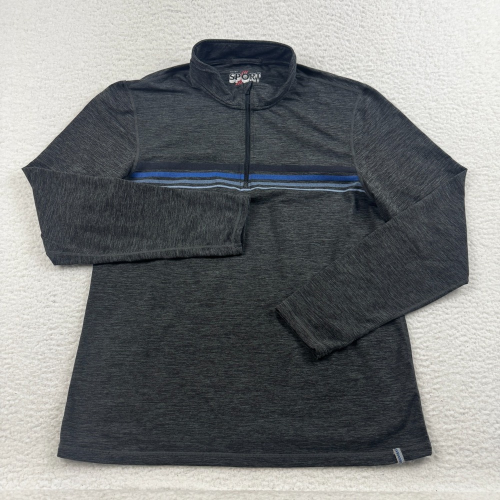 Marine Layer Sweater Mens Large Gray Weekend Sport Striped 1/4 Zip Pullover